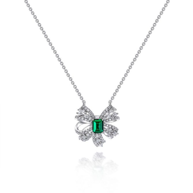 S925 sterling silver luxury butterfly diamond necklace female 1.5ct cultivated emerald