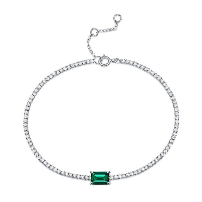 S925 sterling silver vintage bracelet for women inlaid with 1.25ct cultured emerald
