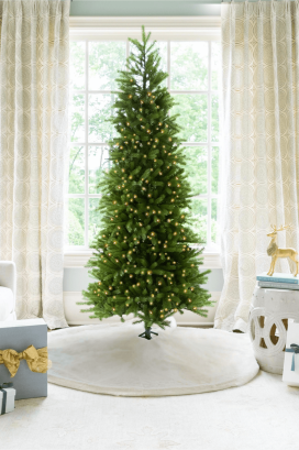 7.5' King Fraser Fir Slim Quick-Shape Artificial Christmas Tree with 750 Dual Color Warm White & Multi-Color LED Lights