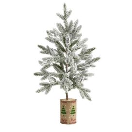 28 in. Flocked Christmas Artificial Tree in Decorative Planter
