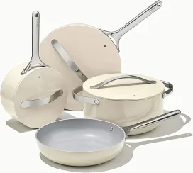 Caraway Nonstick Ceramic Cookware Set (12 Piece) Pots Pans Lids and Kitchen Storage - Non Toxic PTFE & PFOA Free - Oven Safe & Compatible with All Stovetops (Gas Electric &amp