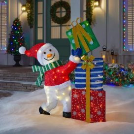 4 ft Warm White LED Snowman Stacking Gifts Holiday Yard Decoration