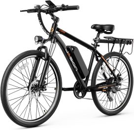 Jasion EB5 Electric Bike for Adults with 360Wh Removable Battery, 40Miles 20MPH Commuting Electric Mountain Bike with 350W Brushless Motor, 7-Speed, 26" Tires and Front Fork Suspension