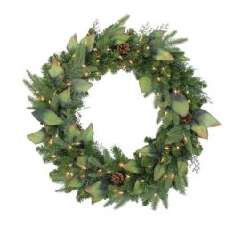 30 in. Pre-Lit Mixed Winter Pine Artificial Christmas Wreath with Clear Lights