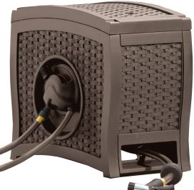 Suncast Aquawinder 125 Wicker Garden Hose Reel C Lightweight Portable Hands C Free Water Powered Retractable Hose Reel C Java