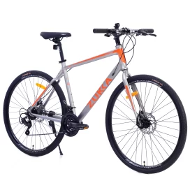 28 inch Hybrid Bike Men, Road Bike with Shimano 21 Speed, 700C Wheels, Comfort Adult Bicycle with Dual Disc Brake, 21 Lightweight Aluminium Frame, Suggested Rider 5'6 to 6'2 Tall- Silver+Orange