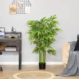 HOMCOM 4.5FT Artificial Bamboo Tree Faux Decorative Plant in Nursery Pot for Indoor Outdoor Dcor - 6.75" x 6.75" x 55"