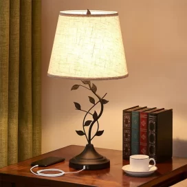Traditional Tall Vintage Table Lamp USB Rechargeable Nightstand Light - 9.8"D x 9.8"W x 24.4"H