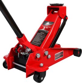 Aluminum and Steel Car Jack, 3 Ton (6,600 LBs) Hydraulic Floor Jack with Dual Piston Quick Lift Pump, Lifting Range 3-15/16" min to 18-5/16" max, Red