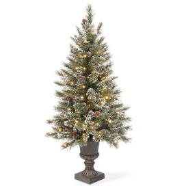 4 ft. Glittery Bristle Entrance Artificial Christmas Tree with Clear Lights