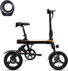 Jasion EB3 Electric Bike Adults 21mph, 500W Peak Motor, 270Wh Battery, Rear Suspension, 3 Levels Assist, 14" Folding Ebike for Adults and Teens, Complies to UL2849