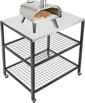 WEASHUME Stainless Steel Grill Cart Pizza Oven Stand Trolley Table