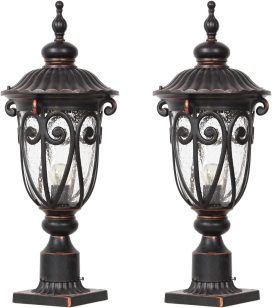 23" Large Outdoor Wall Light for Porch, 2 Pack Aluminium Exterior Wall Mount Lantern for House, Vintage Bronze Outside Wall Sconce with Clear Seeded Glass Shade for Garage