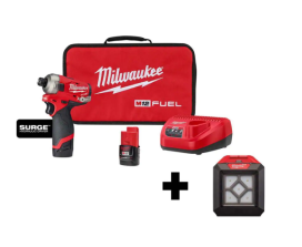 2551-22-2364-20 M12 SURGE 12V Lithium-Ion Brushless Cordless 1/4 in. Hex Impact Driver Compact Kit with M12 Flood Light