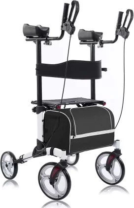 BEYOUR WALKER Upright Walker, Newest Design, Stand Up Rollator Walker Tall Rolling Mobility Walking Aid with 10 Front Wheels, Seat and Armrest for Seniors and Adults, White