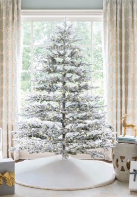 7.5' Rushmore Flock Artificial Christmas Tree 750 Warm White Led Lights