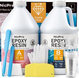 4 Gallon Crystal Clear Epoxy Resin Kit, High Gloss & Bubbles Free Resin Supplies for Coating and Casting, Craft DIY, Wood, Table Top, Bar Top, Molds, River Tables with Cups, Sticks, Gloves