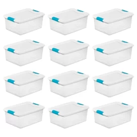 3.75 Gallon Stackable Plastic Storage Tote With Lid, Clear, 12 Count