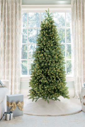 9' Royal Fir Slim Quick-Shape Artificial Christmas Tree with 900 Warm White & Multi-Color LED Lights