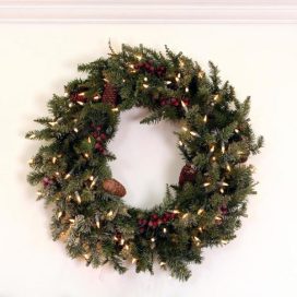 30 in. Pre-Lit Slightly Frosted Edina Fir Artificial Christmas Wreath with Clear Lights