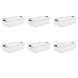 32 Qt. Latch Box Plastic, Stadium Blue, Set of 6