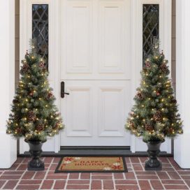 4 ft. Flocked Artificial Christmas Tree with 100 Warm White Light Pinecone and Berries