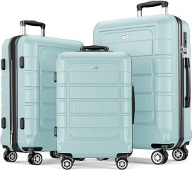 Luggage Sets Expandable PC+ABS Durable Suitcase Double Wheels TSA Lock Mint Green­