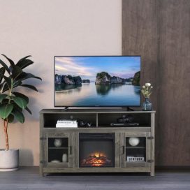 58.25 in. TV Stand Cabinet Sideboard with Electric Fireplace Grey Fits TV's Up to 65 in. with Ajustable Shelves