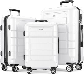 Luggage Sets Expandable PC+ABS Durable Suitcase Sets Double Wheels TSA Lock White 3pcs