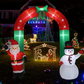 Tall Christmas Arch With Snowman And Santa Inflatable