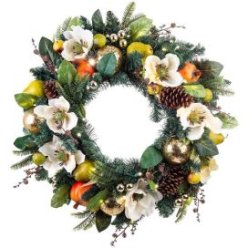 30 in. Pre-Lit LED Magnolia Orchard Wreath