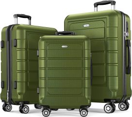 Luggage Sets Expandable PC+ABS Durable Suitcase Double Wheels TSA Lock Olive Green 3pcs­