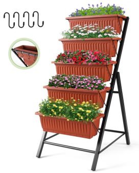 4Ft Planter Box 5-Tiers Vertical Raised Garden Bed with Drain for Patio Vegetables, Flowers Herb, 26 x 22.75 x 44.75