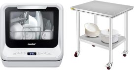 COMFEE' Portable Dishwasher Countertop with 5L Built-in Water Tank, No Hookup Needed, 6 Programs, 360 Dual Spray, 192H High-Temp& Air-Dry Function, Mini Dishwasher for RVs, White