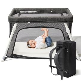 Travel Crib with Lightweight Backpack Design | Certified Baby Safe Portable Crib | Folding Play Yard with Comfy Mattress for Babies & Toddlers | Compact Baby Travel Bed
