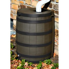 50 Gallon Rain Barrel with Darkened Ribs Oak