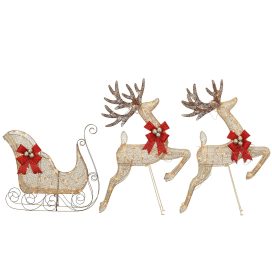 Champagne Reindeer and Sleigh with Clear Lights