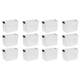 30 Quart Clear Plastic Storage Bin with White Latch Lid, 12 Pack