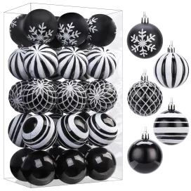30ct 8CM Inch Black & White Glitter, Baroque Christmas Tree Balls Ornaments